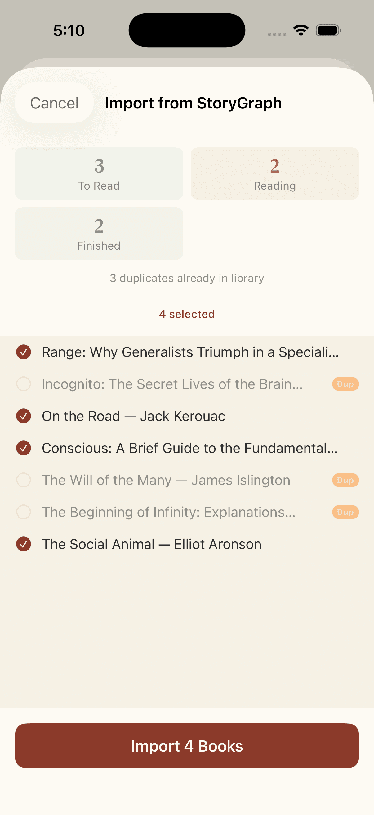 Goodreads and StoryGraph import
