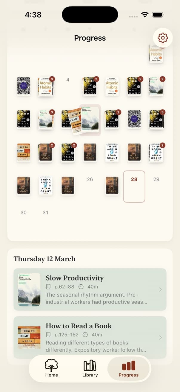 Monthly progress screen