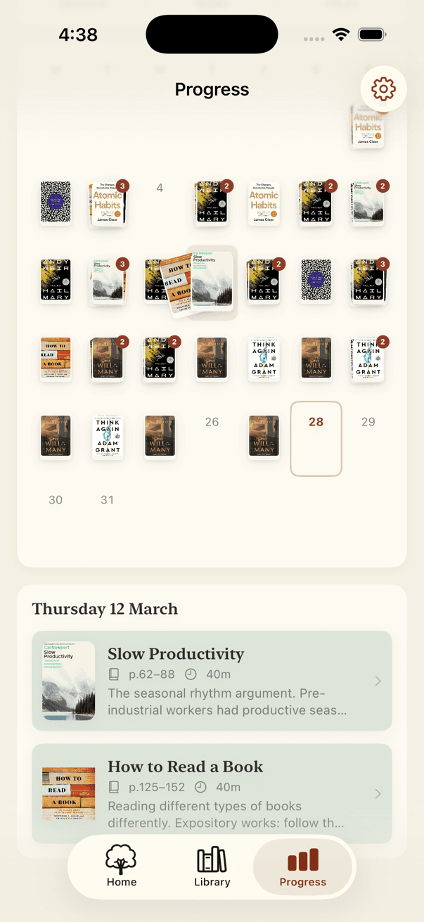 Monthly progress screen