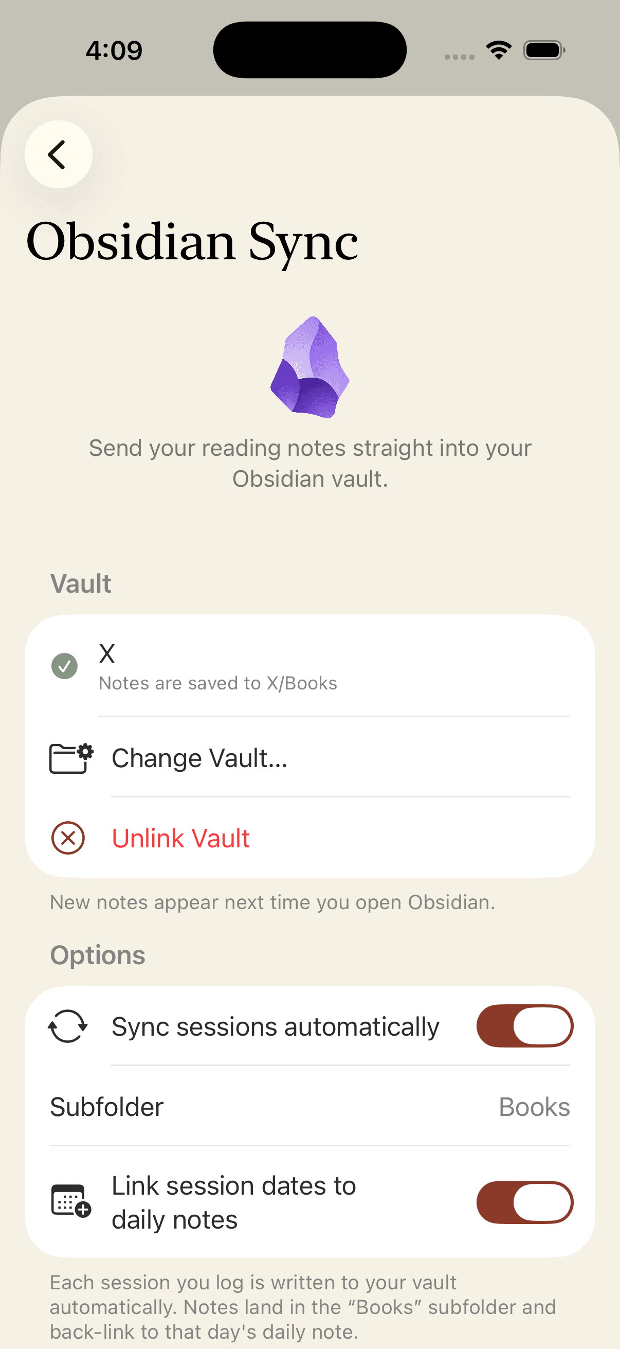 Obsidian sync settings in Nous