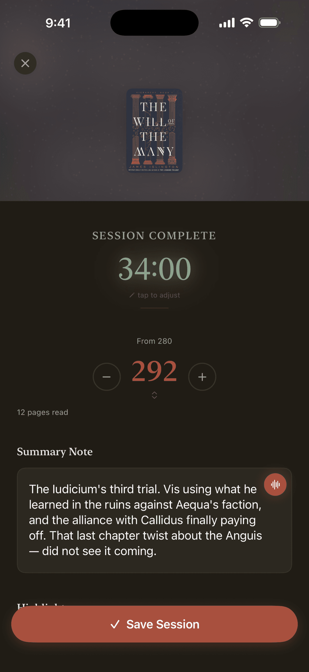 Logging a completed session in Nous