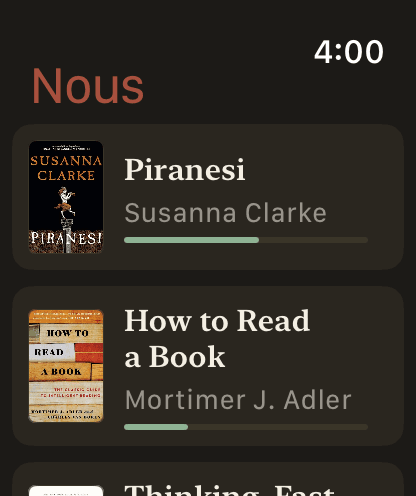Your currently-reading books on Apple Watch
