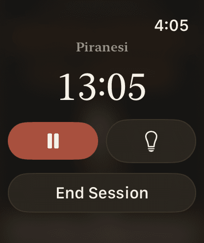 A live reading session timer on Apple Watch